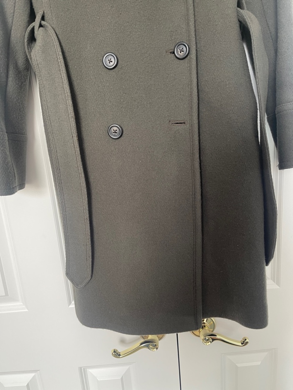 J.Crew Olive Green Stadium Cloth Boulevard Wool Trench Coat - Picture 2 of 9